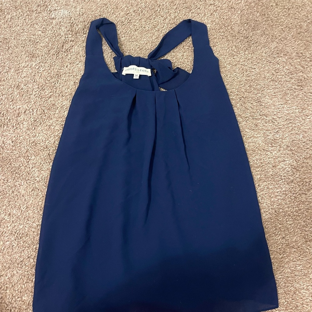 Pants Store Elegant Navy Sleeveless Blouse With Bow on back